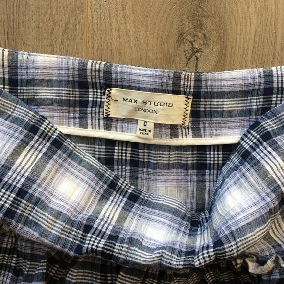 Max Studio London Blue Plaid Ruffled Plaid Skirt - Picture 4 of 6